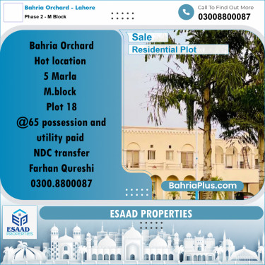 5 Marla Residential Plot for Sale in Phase 2 - M Block -  Bahria Orchard, Lahore - (BP-287718)