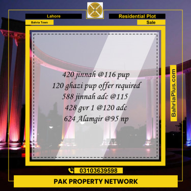 Residential Plot for Sale in Bahria Town, Lahore - (BP-287722)