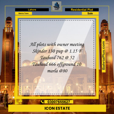 Residential Plot for Sale in Bahria Town, Lahore - (BP-287727)