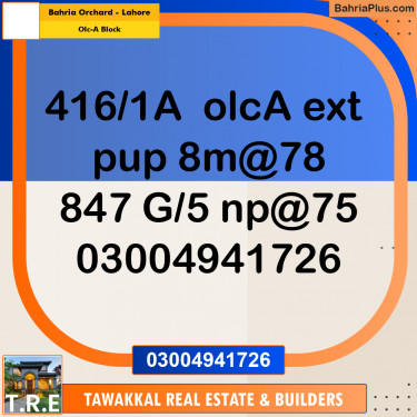 8 Marla Residential Plot for Sale in OLC-A Block -  Bahria Orchard, Lahore - (BP-287830)