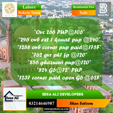 Residential Plot for Sale in Bahria Town, Lahore - (BP-287861)