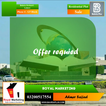 10 Marla Residential Plot for Sale in Phase 4 - G5 Block -  Bahria Orchard, Lahore - (BP-287928)