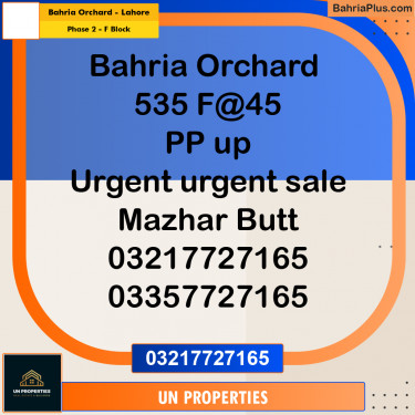 5 Marla Residential Plot for Sale in Phase 2 - F Block -  Bahria Orchard, Lahore - (BP-287954)