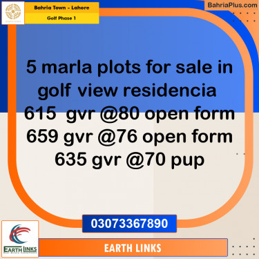 5 Marla Residential Plot for Sale in Golf Phase 1 -  Bahria Town, Lahore - (BP-287992)