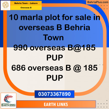 10 Marla Residential Plot for Sale in Overseas B -  Bahria Town, Lahore - (BP-287994)