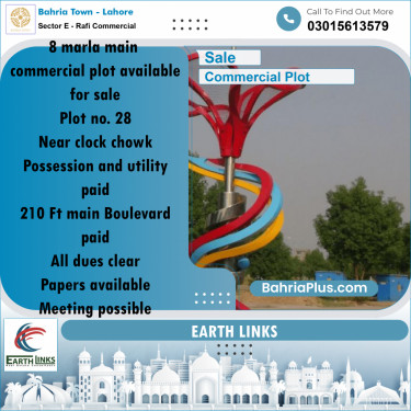 8 Marla Commercial Plot for Sale in Sector E - Rafi Commercial -  Bahria Town, Lahore - (BP-288005)