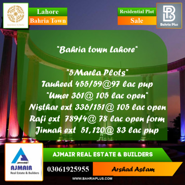 Residential Plot for Sale in Bahria Town, Lahore - (BP-288064)