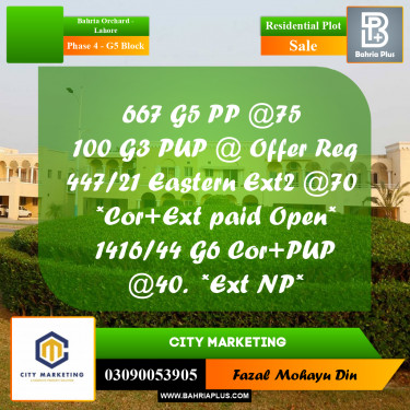 10 Marla Residential Plot for Sale in Phase 4 - G5 Block -  Bahria Orchard, Lahore - (BP-288067)