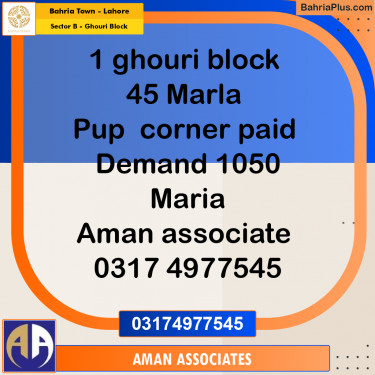 Residential Plot for Sale in Sector B - Ghouri Block -  Bahria Town, Lahore - (BP-288207)