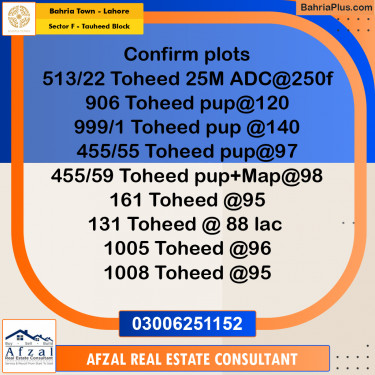 10 Marla Residential Plot for Sale in Sector F - Tauheed Block -  Bahria Town, Lahore - (BP-288290)