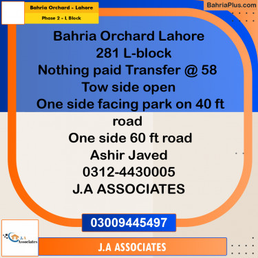 5 Marla Residential Plot for Sale in Phase 2 - L Block -  Bahria Orchard, Lahore - (BP-288313)