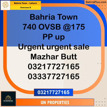 10 Marla Residential Plot for Sale in Overseas B -  Bahria Town, Lahore - (BP-288324)