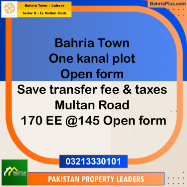 1 Kanal Residential Plot for Sale in Sector D - EE Multan Block -  Bahria Town, Lahore - (BP-288348)