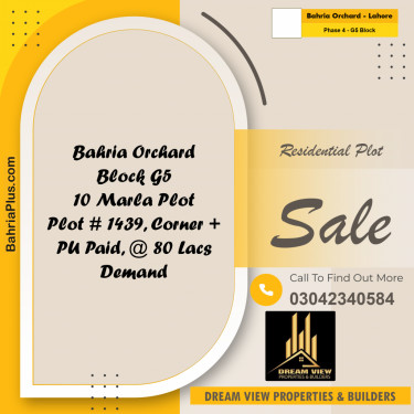 10 Marla Residential Plot for Sale in Phase 4 - G5 Block -  Bahria Orchard, Lahore - (BP-288403)
