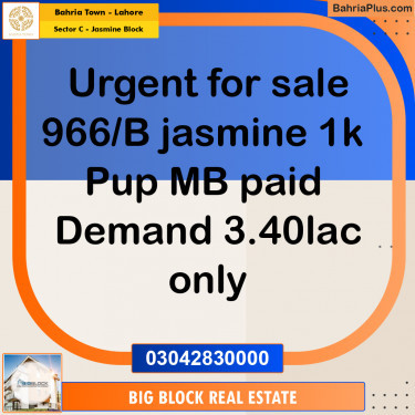 1 Kanal Residential Plot for Sale in Sector C - Jasmine Block -  Bahria Town, Lahore - (BP-288404)