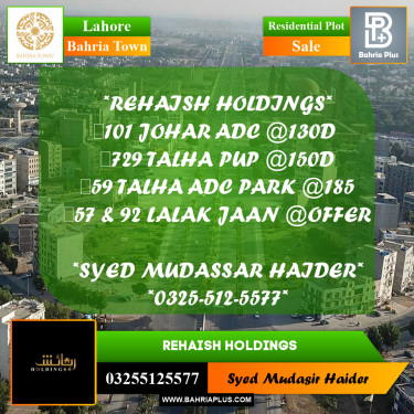 Residential Plot for Sale in Bahria Town, Lahore - (BP-288420)