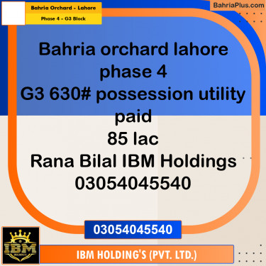 10 Marla Residential Plot for Sale in Phase 4 - G3 Block -  Bahria Orchard, Lahore - (BP-288478)
