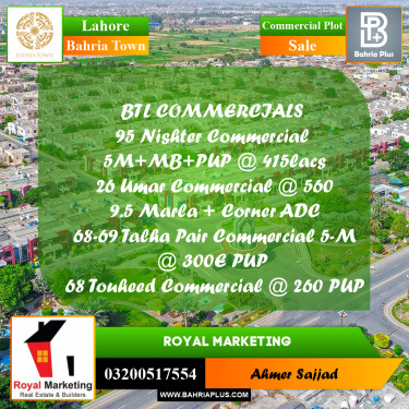Commercial Plot for Sale in Bahria Town, Lahore - (BP-288503)