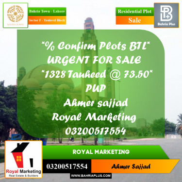 5 Marla Residential Plot for Sale in Sector F - Tauheed Block -  Bahria Town, Lahore - (BP-288529)