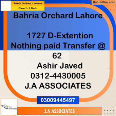 8 Marla Residential Plot for Sale in Phase 2 - D Block -  Bahria Orchard, Lahore - (BP-288651)