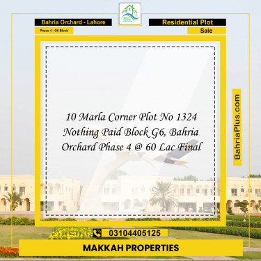 10 Marla Residential Plot for Sale in Phase 4 - G6 Block -  Bahria Orchard, Lahore - (BP-288714)