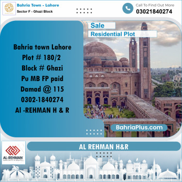 10 Marla Residential Plot for Sale in Sector F - Ghazi Block -  Bahria Town, Lahore - (BP-288722)