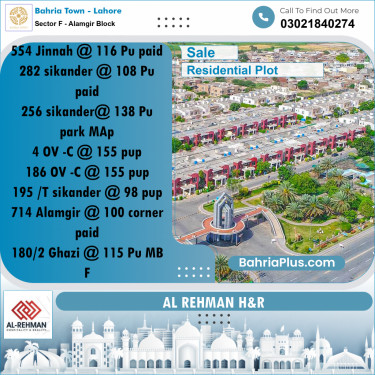 10 Marla Residential Plot for Sale in Sector F - Alamgir Block -  Bahria Town, Lahore - (BP-288735)