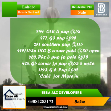 Residential Plot for Sale in Bahria Orchard, Lahore - (BP-288835)