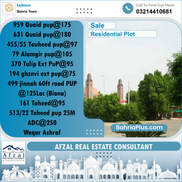 Residential Plot for Sale in Bahria Town, Lahore - (BP-288838)