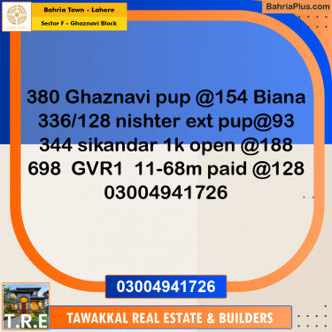 10 Marla Residential Plot for Sale in Sector F - Ghaznavi Block -  Bahria Town, Lahore - (BP-288840)