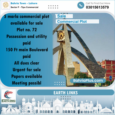 5 Marla Commercial Plot for Sale in Sector F - Tipu Commercial -  Bahria Town, Lahore - (BP-288853)