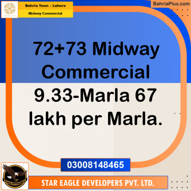 9.33 Marla Commercial Plot for Sale in Midway Commercial -  Bahria Town, Lahore - (BP-288883)