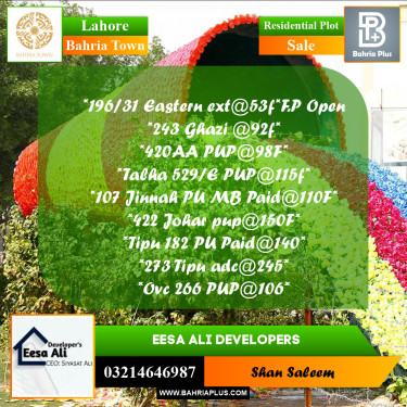 Residential Plot for Sale in Bahria Town, Lahore - (BP-288934)