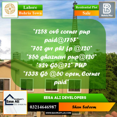 Residential Plot for Sale in Bahria Town, Lahore - (BP-288935)