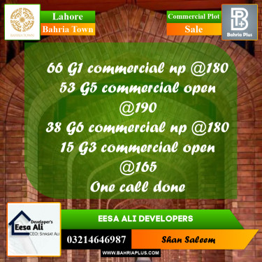 Commercial Plot for Sale in Bahria Town, Lahore - (BP-288936)