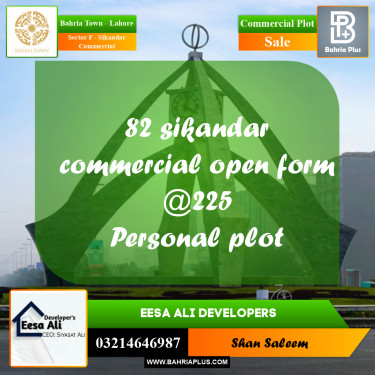 5 Marla Commercial Plot for Sale in Sector F - Sikandar Commercial -  Bahria Town, Lahore - (BP-288937)