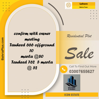 Residential Plot for Sale in Bahria Town, Lahore - (BP-288949)