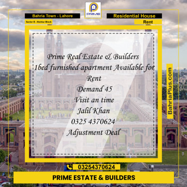 Residential House for Rent in Sector E - Nishtar Block -  Bahria Town, Lahore - (BP-288966)