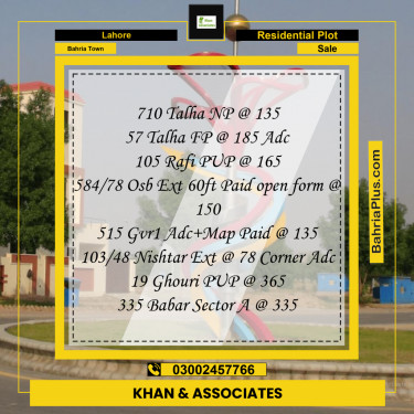 Residential Plot for Sale in Bahria Town, Lahore - (BP-288980)