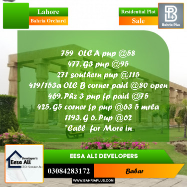 Residential Plot for Sale in Bahria Orchard, Lahore - (BP-288986)