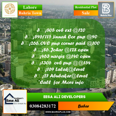 Residential Plot for Sale in Bahria Town, Lahore - (BP-288987)