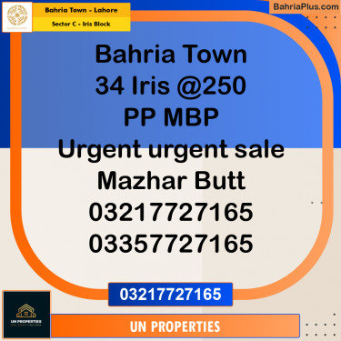 1 Kanal Residential Plot for Sale in Sector C - Iris Block -  Bahria Town, Lahore - (BP-289001)