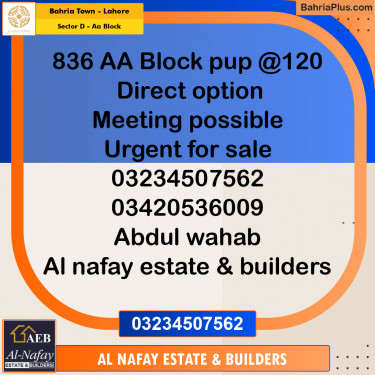 5 Marla Residential Plot for Sale in Sector D - AA Block -  Bahria Town, Lahore - (BP-289021)