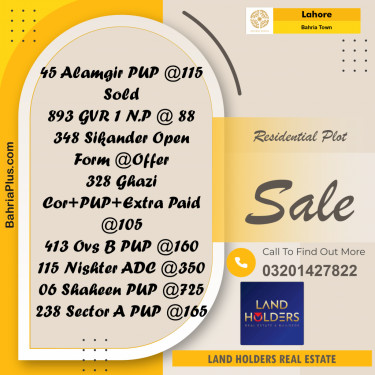 Residential Plot for Sale in Bahria Town, Lahore - (BP-289042)