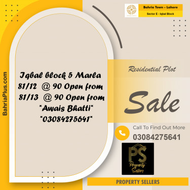 5 Marla Residential Plot for Sale in Sector E - Iqbal Block -  Bahria Town, Lahore - (BP-289092)