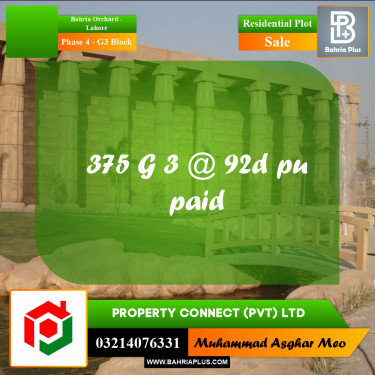10 Marla Residential Plot for Sale in Phase 4 - G3 Block -  Bahria Orchard, Lahore - (BP-289098)