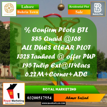 Residential Plot for Sale in Bahria Town, Lahore - (BP-289100)