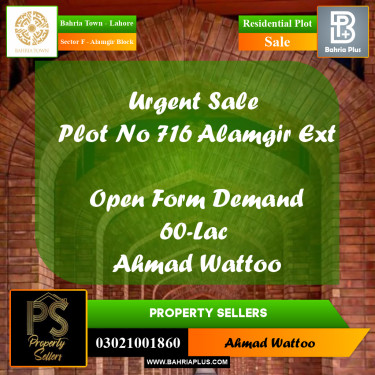 5 Marla Residential Plot for Sale in Sector F - Alamgir Block -  Bahria Town, Lahore - (BP-289144)