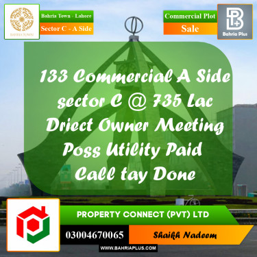 5 Marla Commercial Plot for Sale in Sector C - A Side -  Bahria Town, Lahore - (BP-289145)