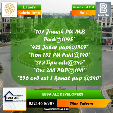 Residential Plot for Sale in Bahria Town, Lahore - (BP-289230)
